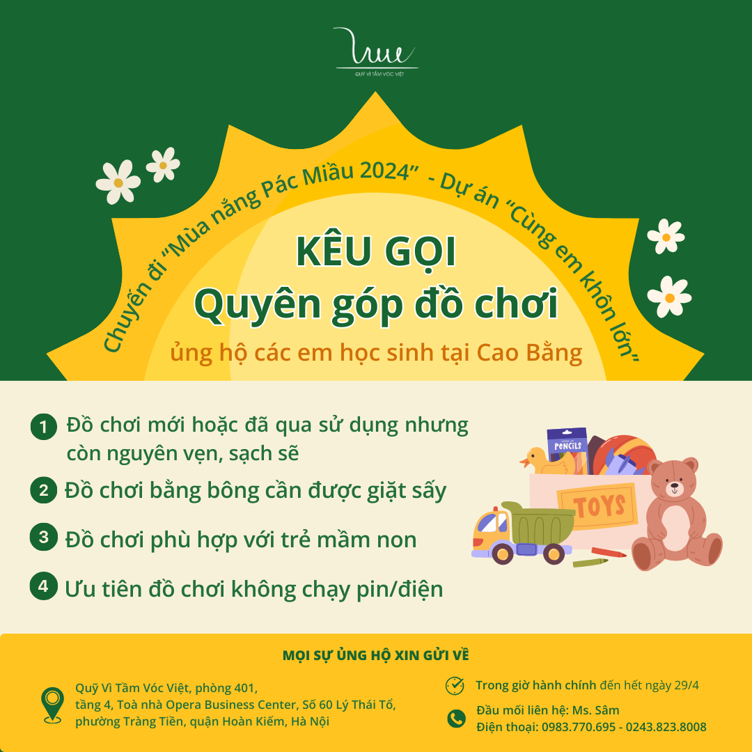 Quỹ Vì Tầm Vóc Việt kêu gọi quyên góp đồ chơi tặng các em học sinh tại Cao Bằng
